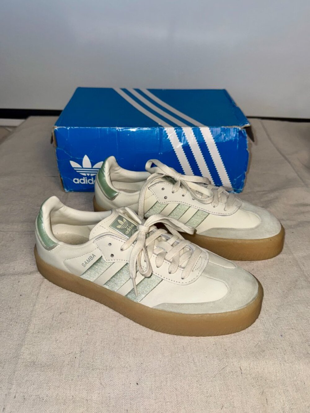 Adidas Women's 9.5 Sambae Off White  Lime Green Gum IG1947 Samba Shoes Sneakers - Picture 15 of 16